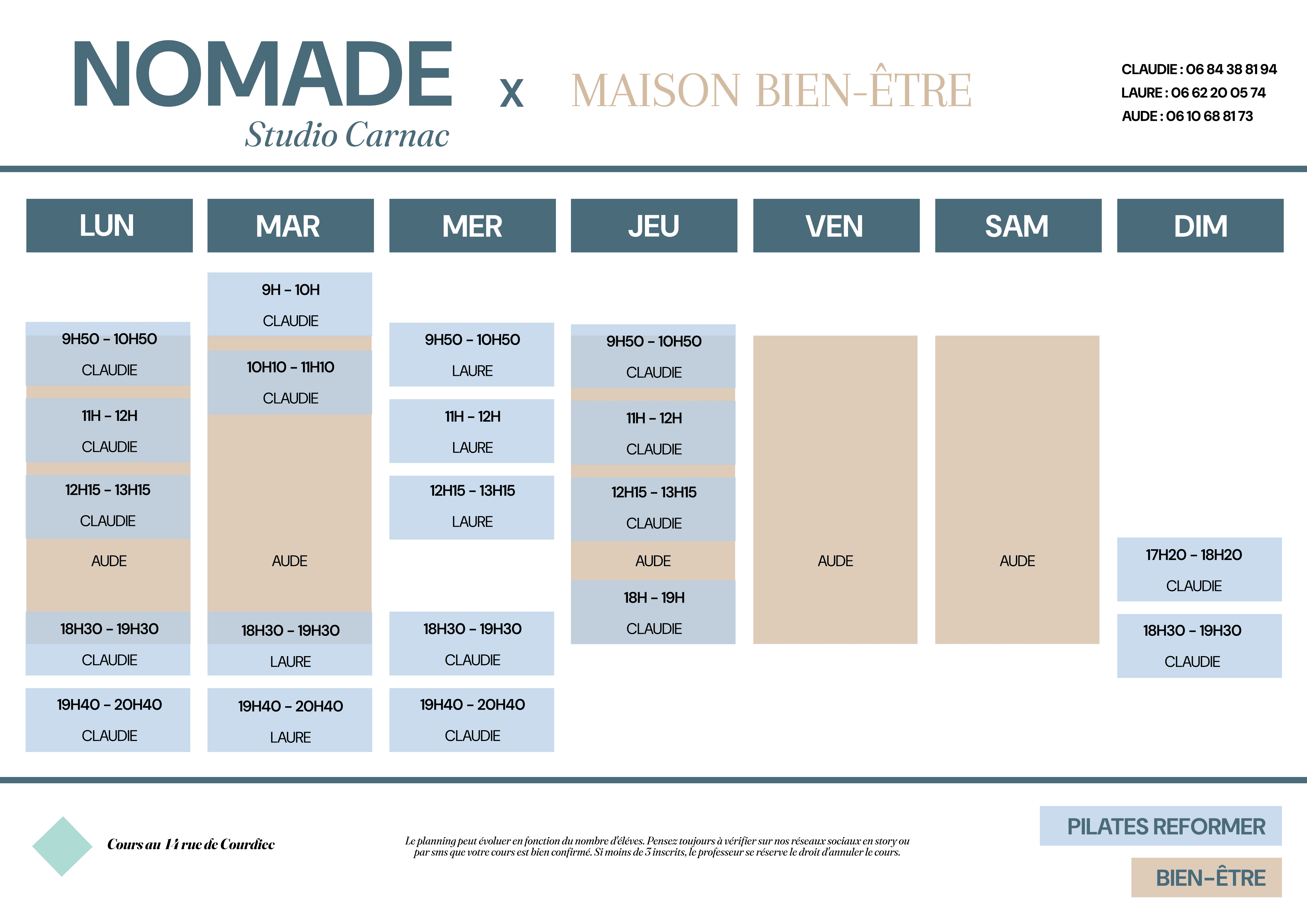 Horaires Nomade Studio Carnac